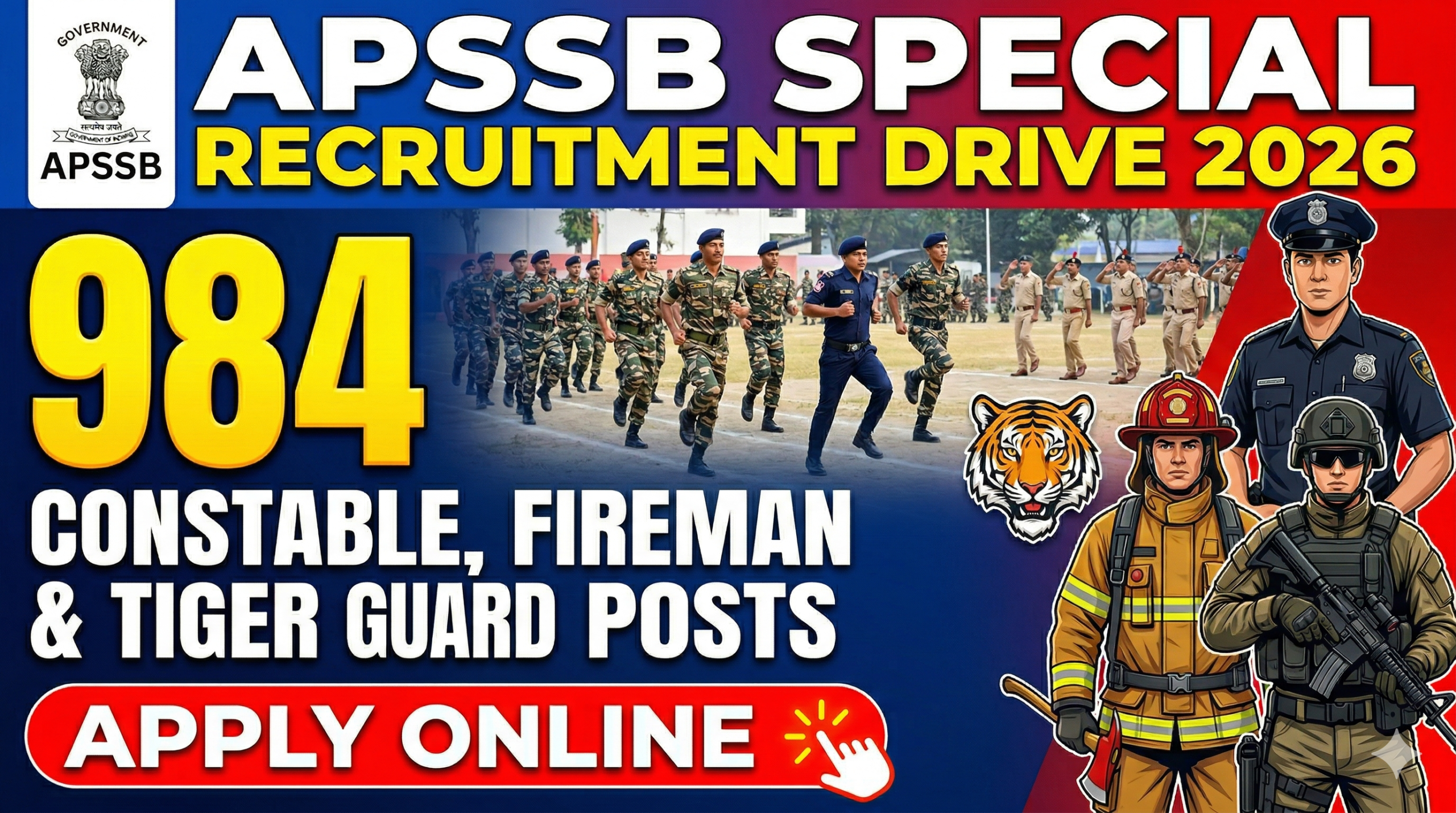 APSSB Special Recruitment Drive 2026 apply online for 984 constable fireman tiger guard posts